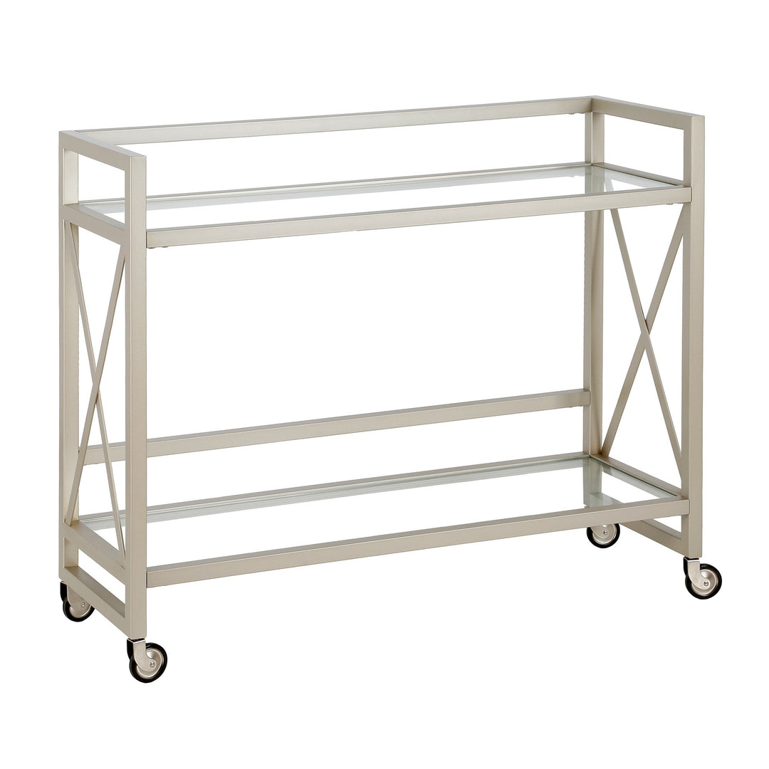 Nickel Steel And Glass Rolling Bar Cart Image 1