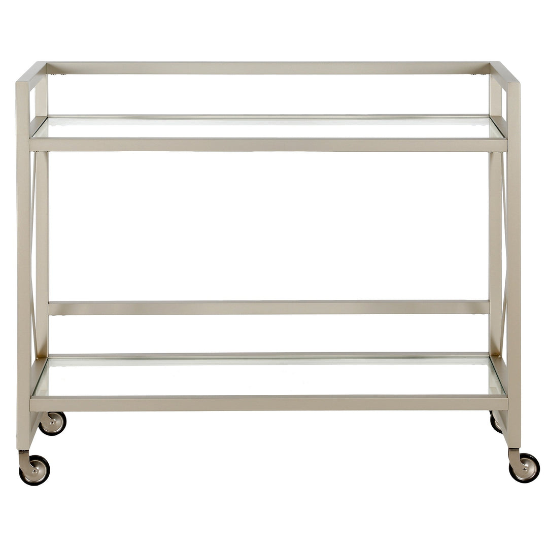 Nickel Steel And Glass Rolling Bar Cart Image 3