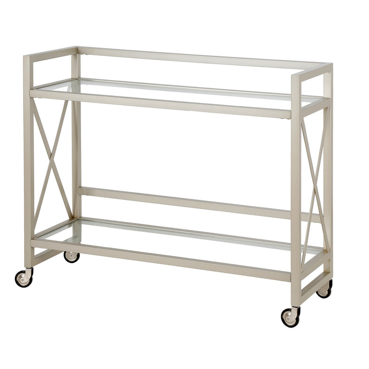 Nickel Steel And Glass Rolling Bar Cart Image 4