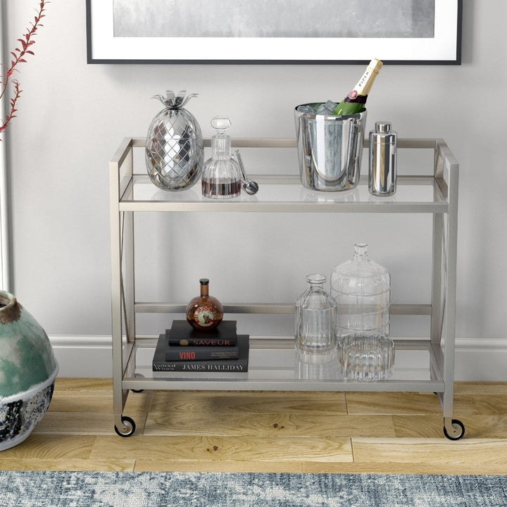 Nickel Steel And Glass Rolling Bar Cart Image 6