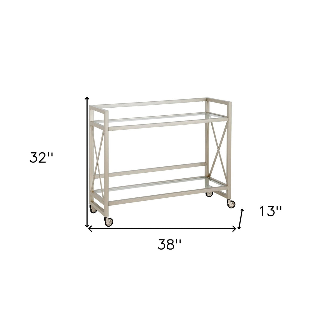 Nickel Steel And Glass Rolling Bar Cart Image 8