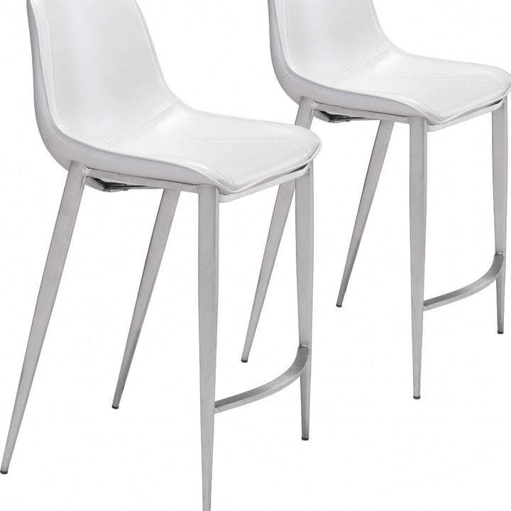 Set of Two 26" White And Silver Steel Low Back Counter Height Bar Chairs Image 2