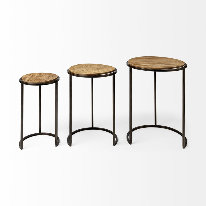 Set of Three 27" Black And Brown Solid Wood Round End Table Image 4