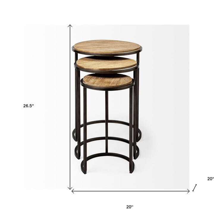 Set of Three 27" Black And Brown Solid Wood Round End Table Image 8