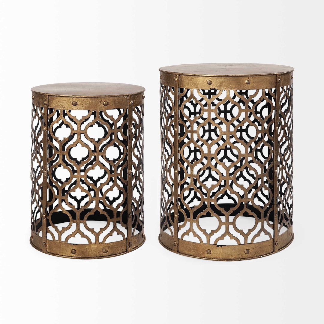 Set of Two 20" Gold Round End Table Image 2