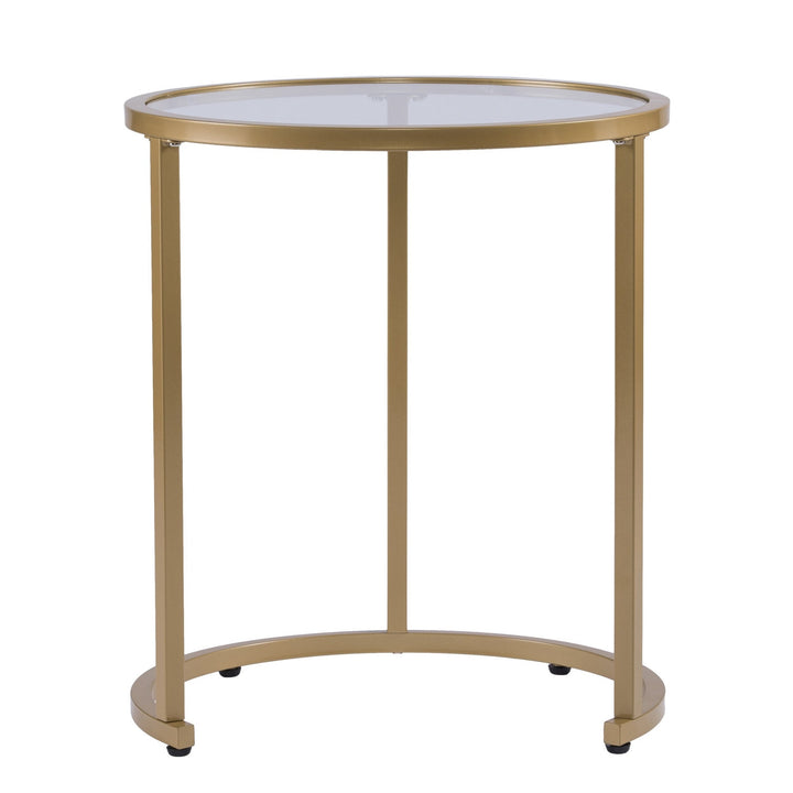 Set Of Two 23" Gold Glass And Steel Round Nested Tables Image 3