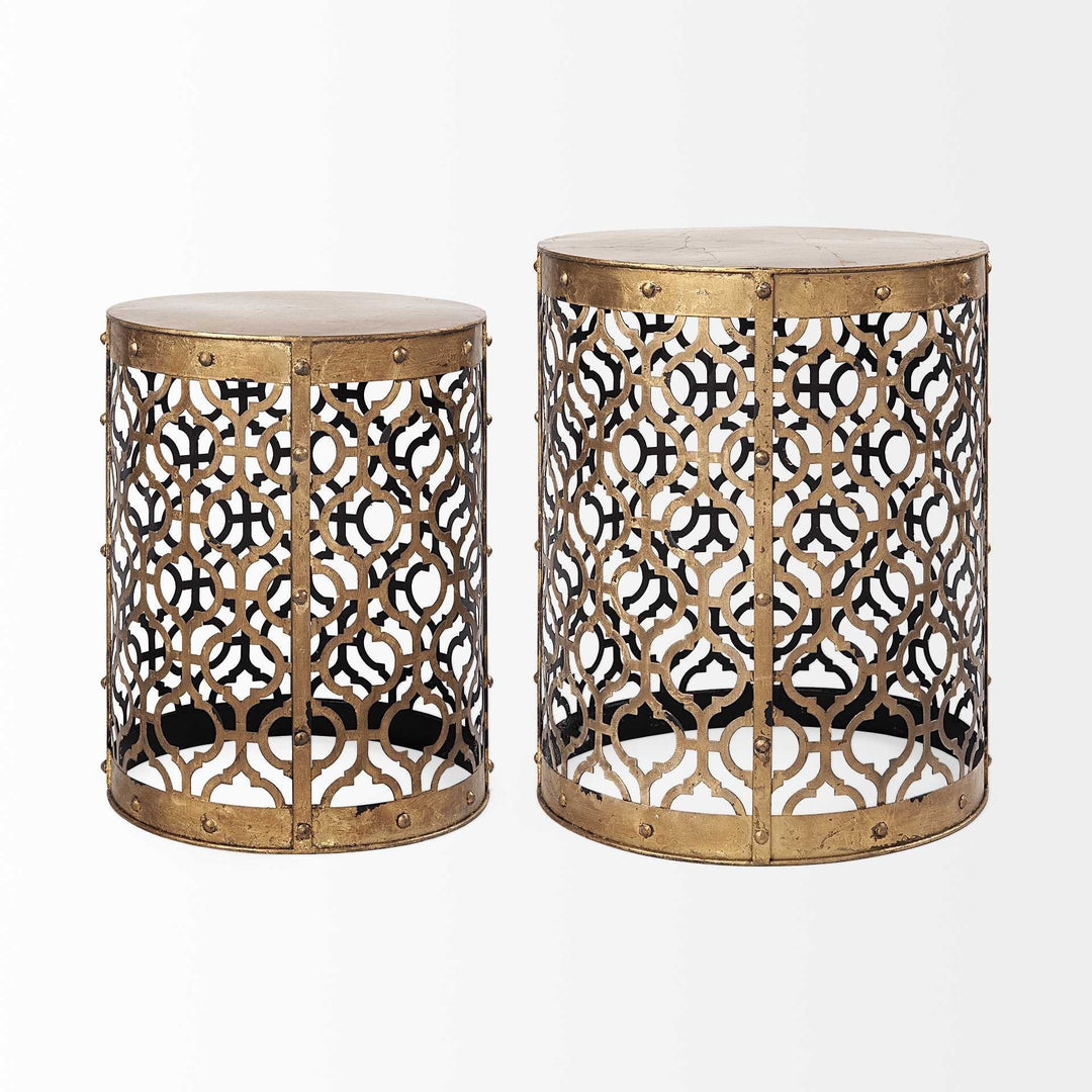 Set of Two 20" Gold Round End Table Image 3