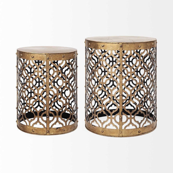 Set of Two 20" Gold Round End Table Image 3