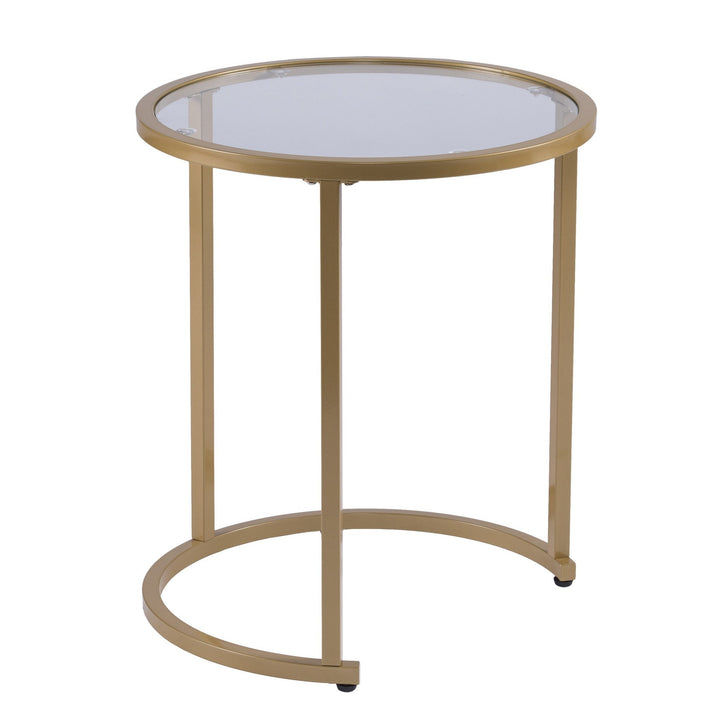 Set Of Two 23" Gold Glass And Steel Round Nested Tables Image 4