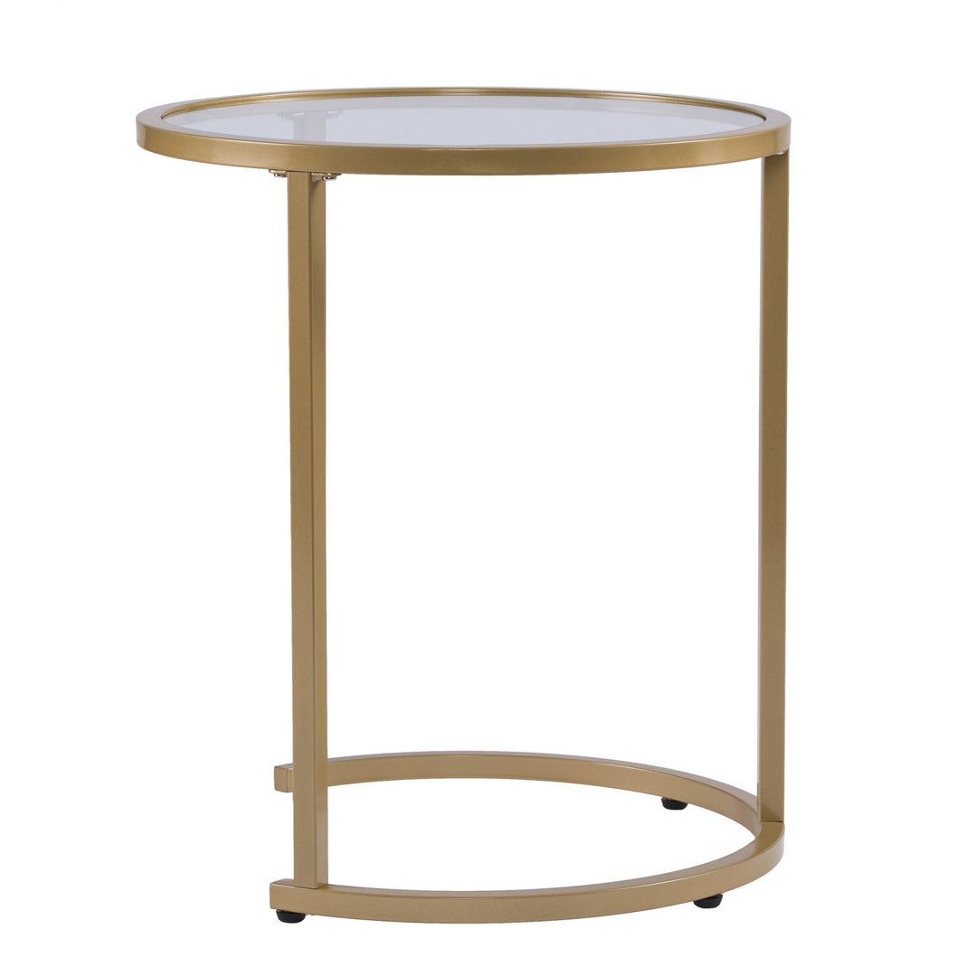 Set Of Two 23" Gold Glass And Steel Round Nested Tables Image 5