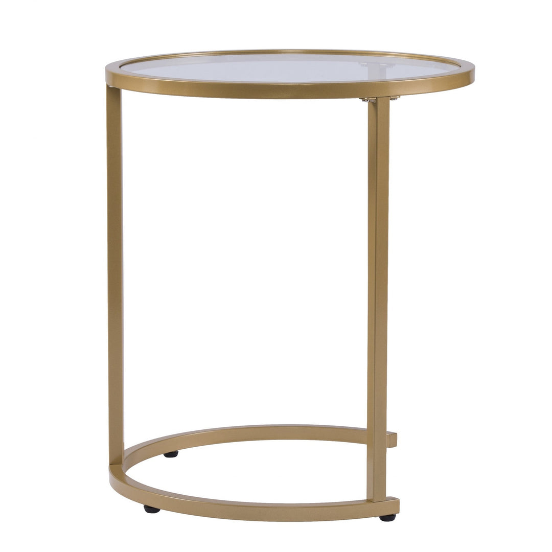 Set Of Two 23" Gold Glass And Steel Round Nested Tables Image 6