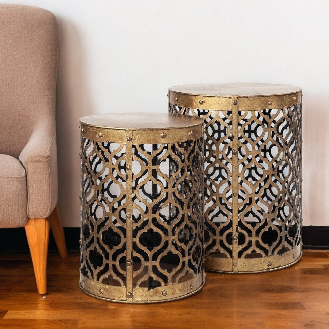 Set of Two 20" Gold Round End Table Image 7