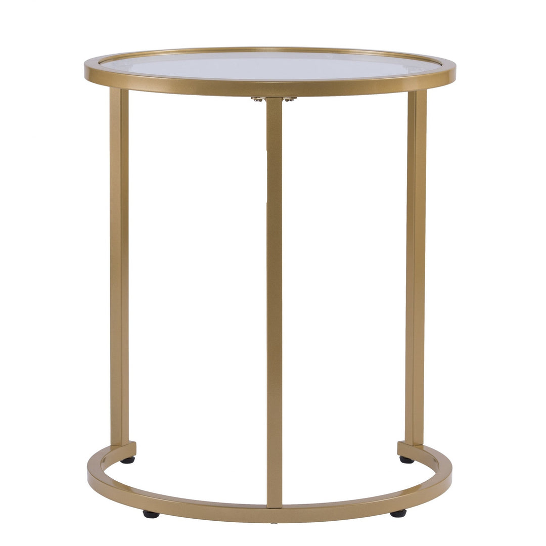 Set Of Two 23" Gold Glass And Steel Round Nested Tables Image 7