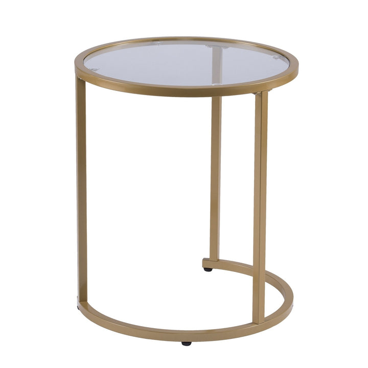 Set Of Two 23" Gold Glass And Steel Round Nested Tables Image 8