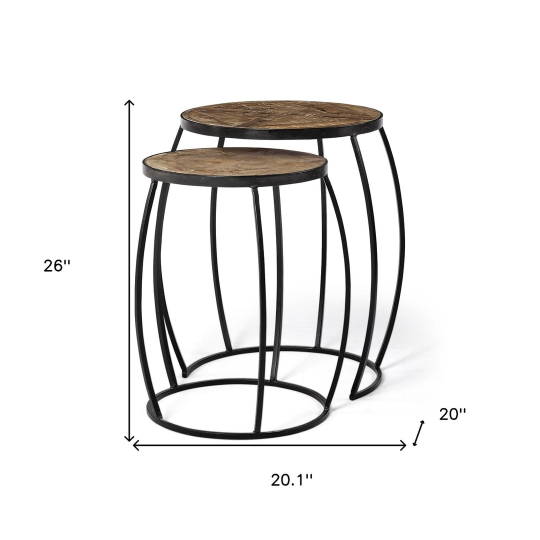 Set of Two 26" Black And Brown Solid Wood Round End Table Image 8