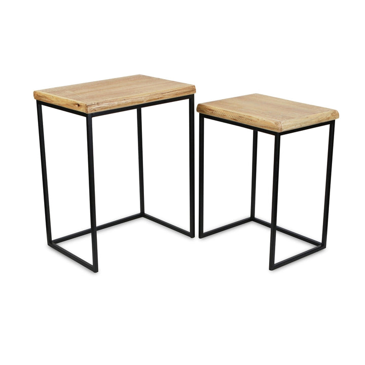 Set of Two 25" Black And Brown Solid Wood Nested Tables Image 1