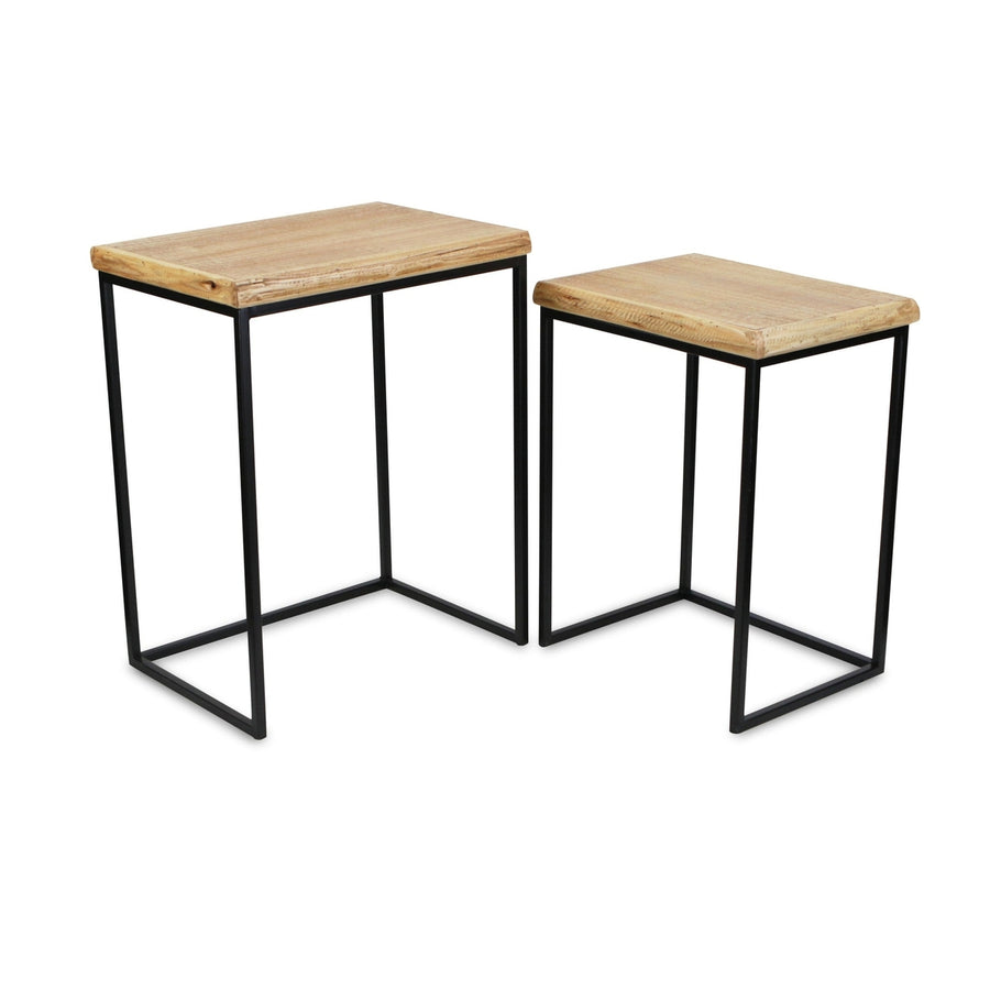 Set of Two 25" Black And Brown Solid Wood Nested Tables Image 1