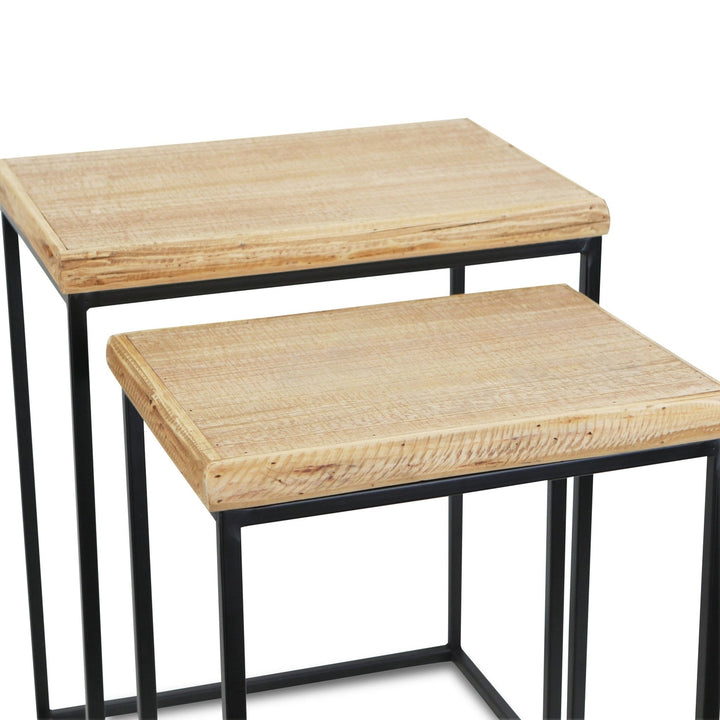 Set of Two 25" Black And Brown Solid Wood Nested Tables Image 8