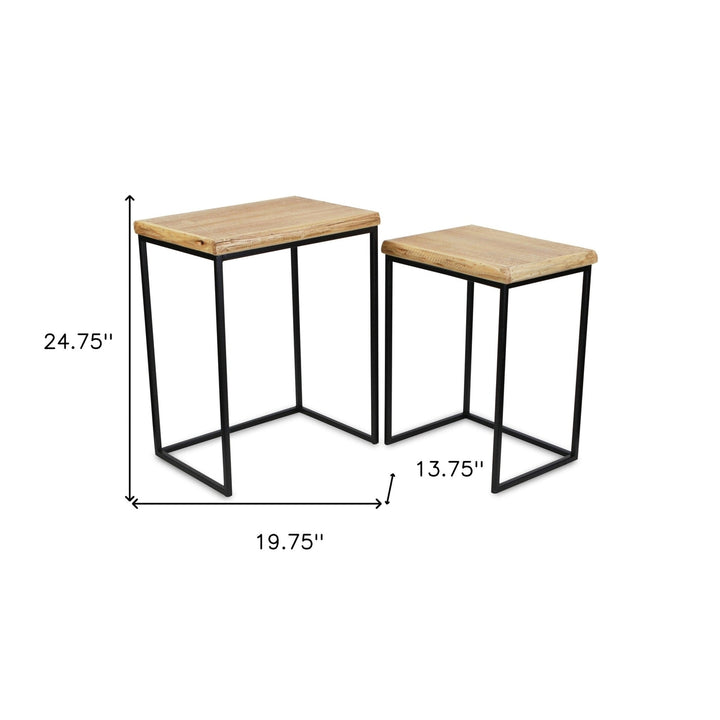 Set of Two 25" Black And Brown Solid Wood Nested Tables Image 10