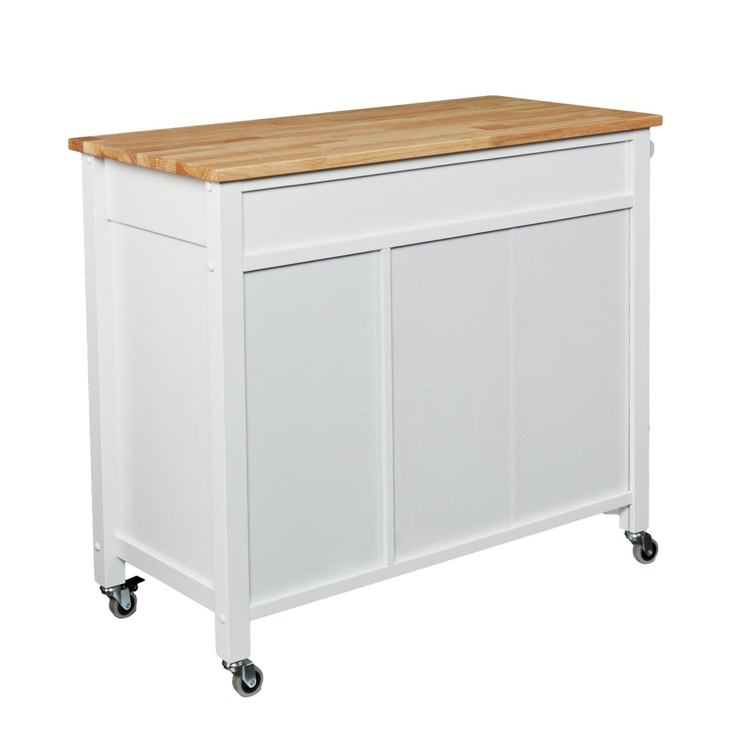 White and Natural 42" Rolling Kitchen Cart With Storage Image 4