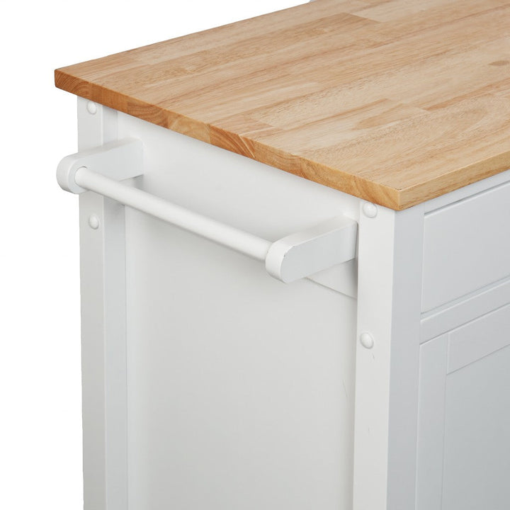 White and Natural 42" Rolling Kitchen Cart With Storage Image 5