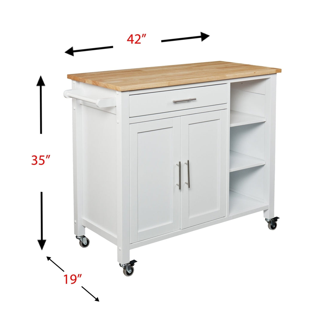 White and Natural 42" Rolling Kitchen Cart With Storage Image 6