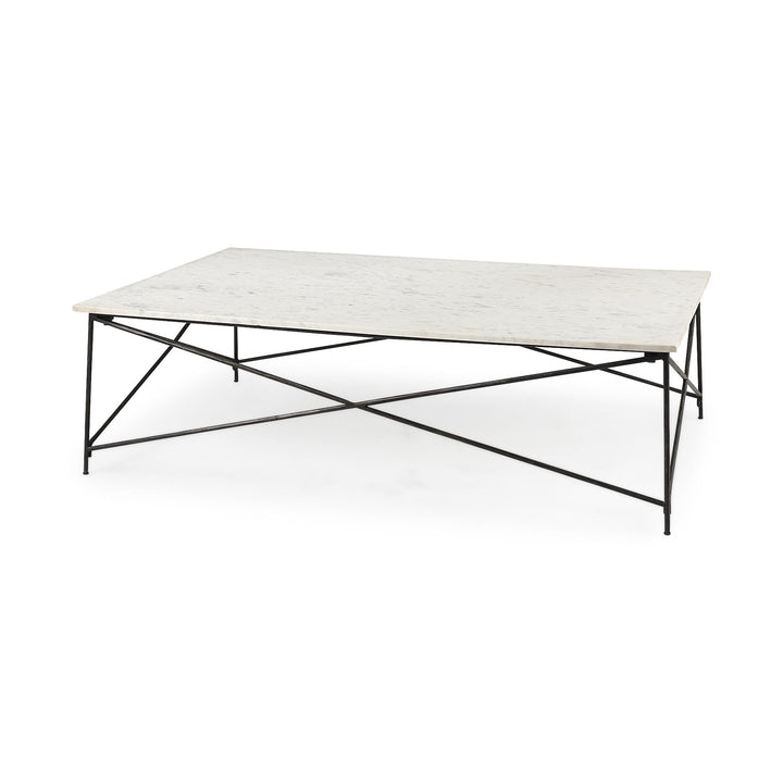 White Marble Criss Cross Base Coffee Table Image 1