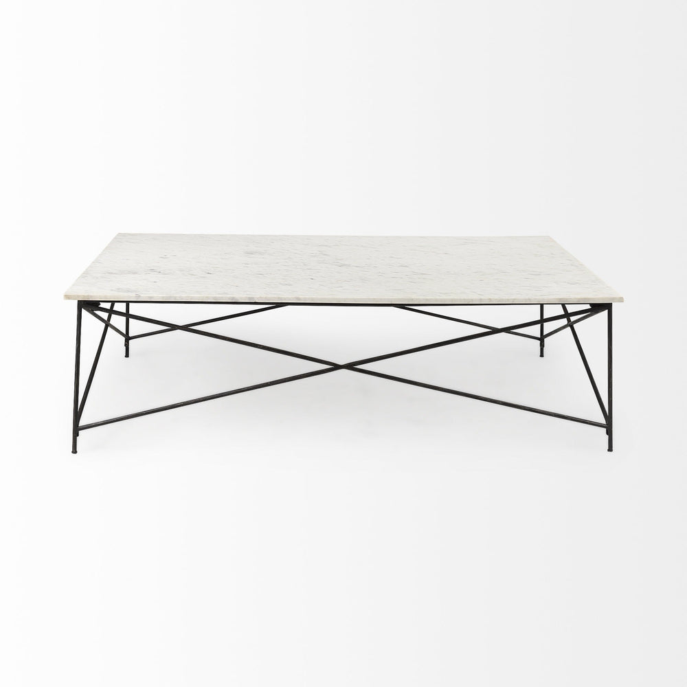 White Marble Criss Cross Base Coffee Table Image 2