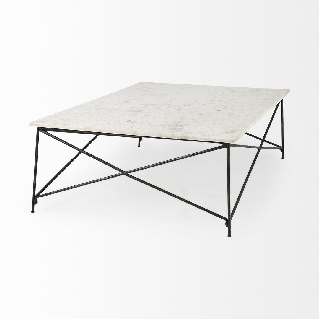 White Marble Criss Cross Base Coffee Table Image 4