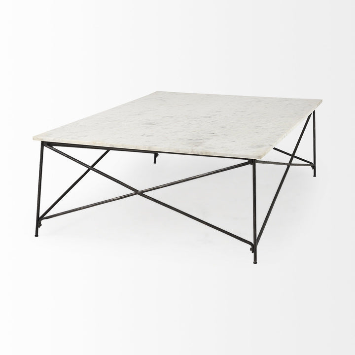 White Marble Criss Cross Base Coffee Table Image 4