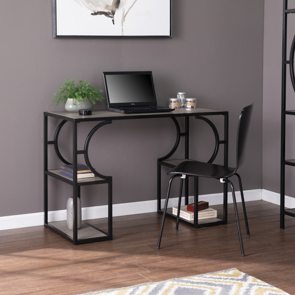 Wood and Iron Writing Desk with Storage Image 1