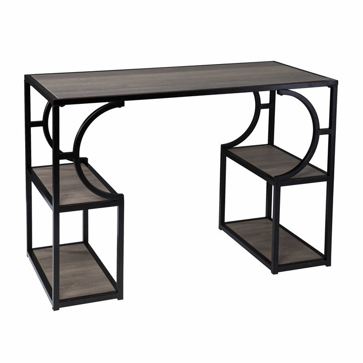 Wood and Iron Writing Desk with Storage Image 3