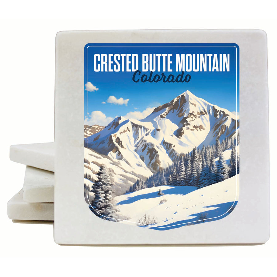 Crested Butte Mountain Colorado Snowy Mountain Design Souvenir 4x4-Inch Coaster Marble 4 Pack Image 1