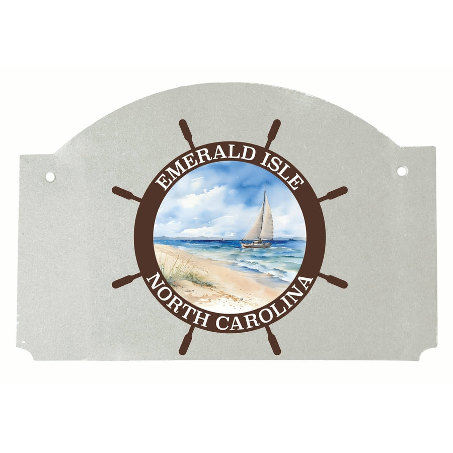 Emerald Isle North Carolina Nautical Helm Design Souvenir Wood sign flat with string Image 1