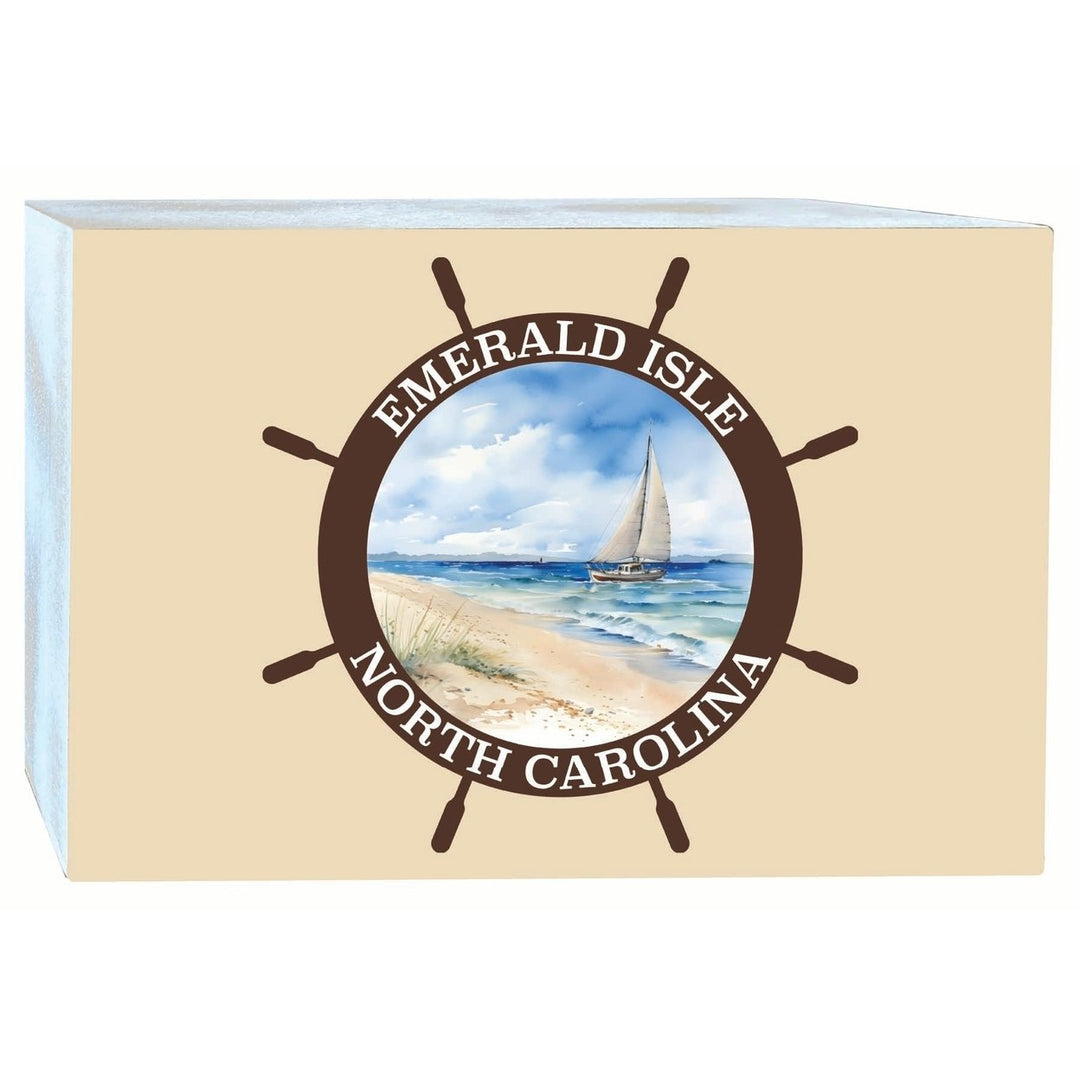 Emerald Isle North Carolina Nautical Helm Design Souvenir Wood sign with frame 5x7 Image 1