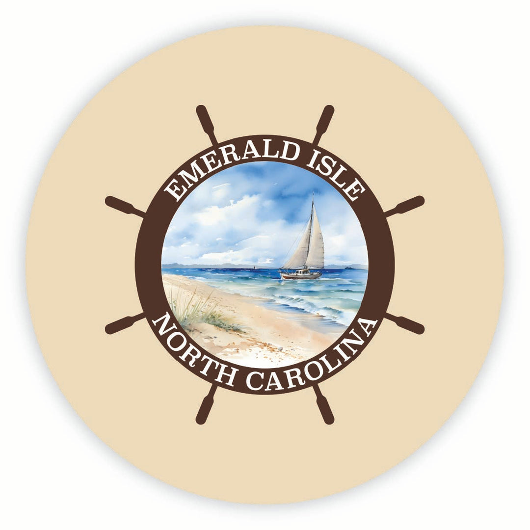 Emerald Isle North Carolina Nautical Helm Design Souvenir Round Vinyl Decal Sticker Image 1