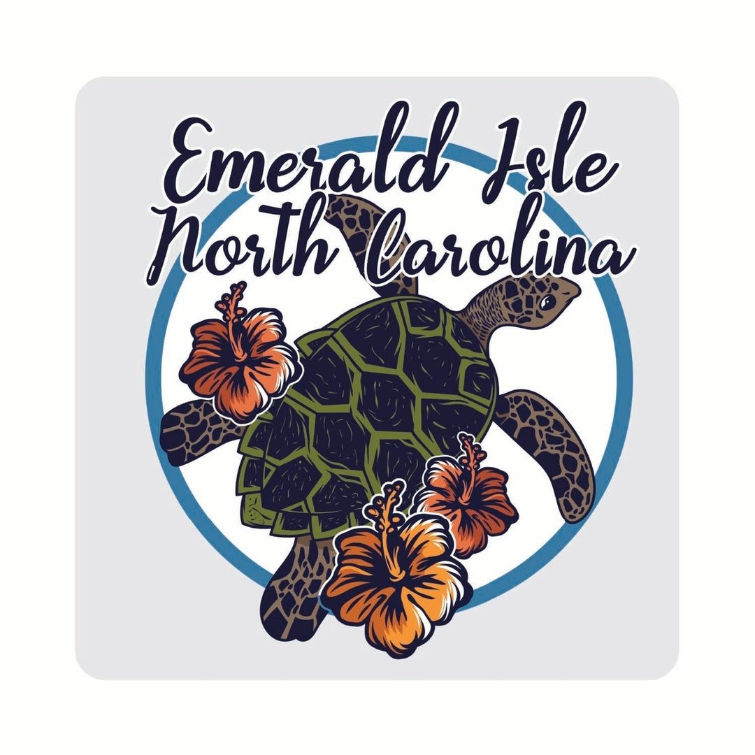 Emerald Isle North Carolina Turtle and Flowers Design Souvenir 4x4-Inch Coaster Acrylic 4 Pack Image 1