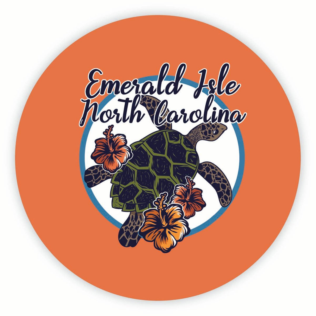 Emerald Isle North Carolina Turtle and Flowers Design Souvenir Round Vinyl Decal Sticker Image 1