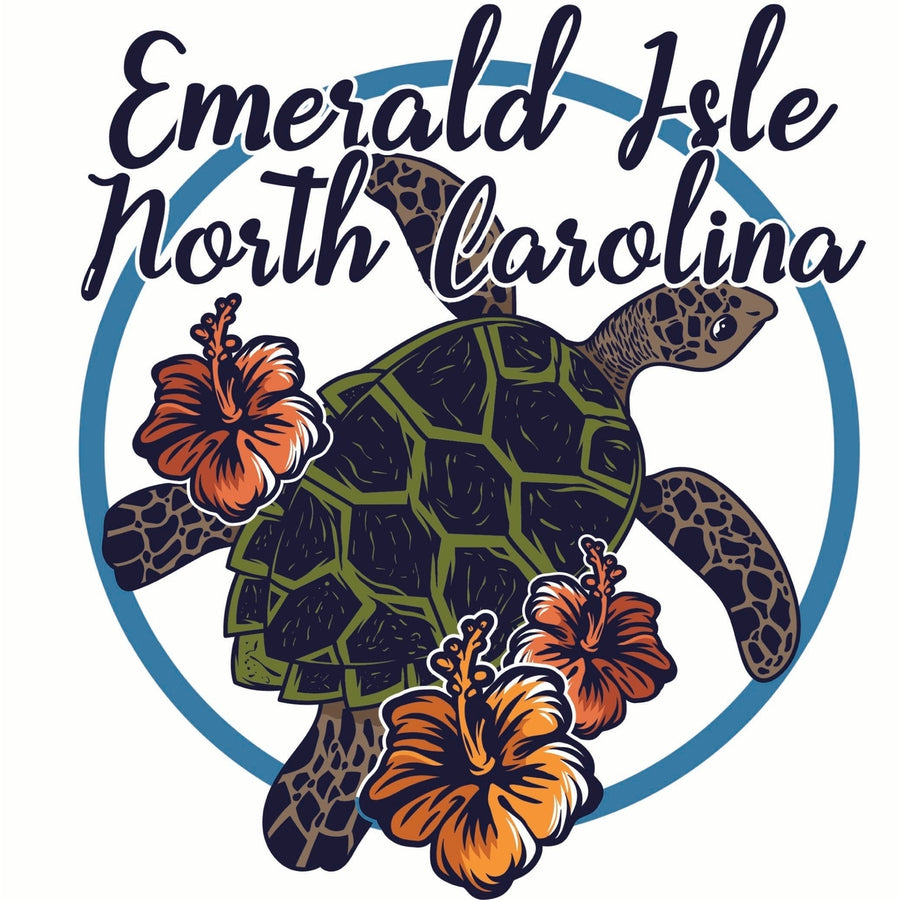 Emerald Isle North Carolina Turtle and Flowers Design Souvenir Vinyl Decal Sticker Image 1