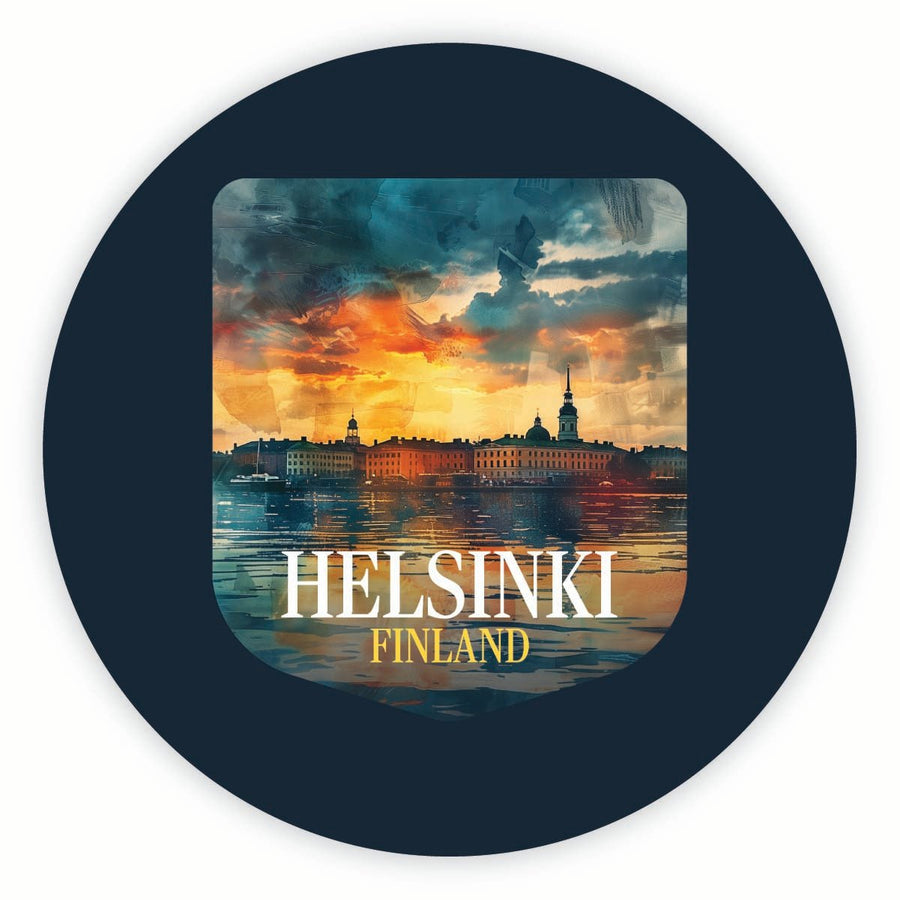 Helsinki Finland Sunset Cityscape Design Souvenir Round Vinyl Decal Sticker Image 1