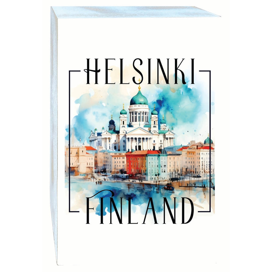 Helsinki Finland Watercolor Helsinki Cathedral Design Souvenir Wood sign with frame 5x7 Image 1