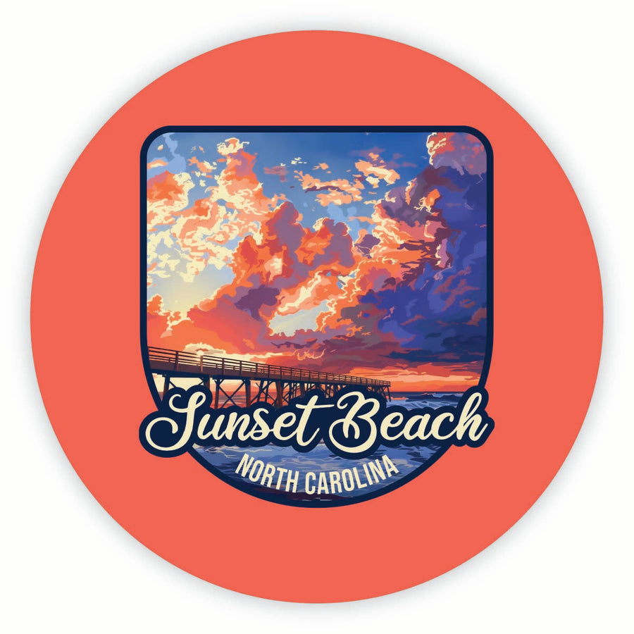 Sunset Beach North Carolina Sunset Pier Design Souvenir Round Vinyl Decal Sticker Image 1