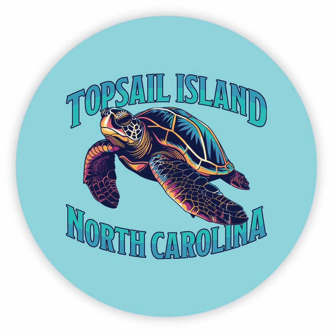 Topsail Island North Carolina Colorful Turtle Design Souvenir Round Vinyl Decal Sticker Image 1