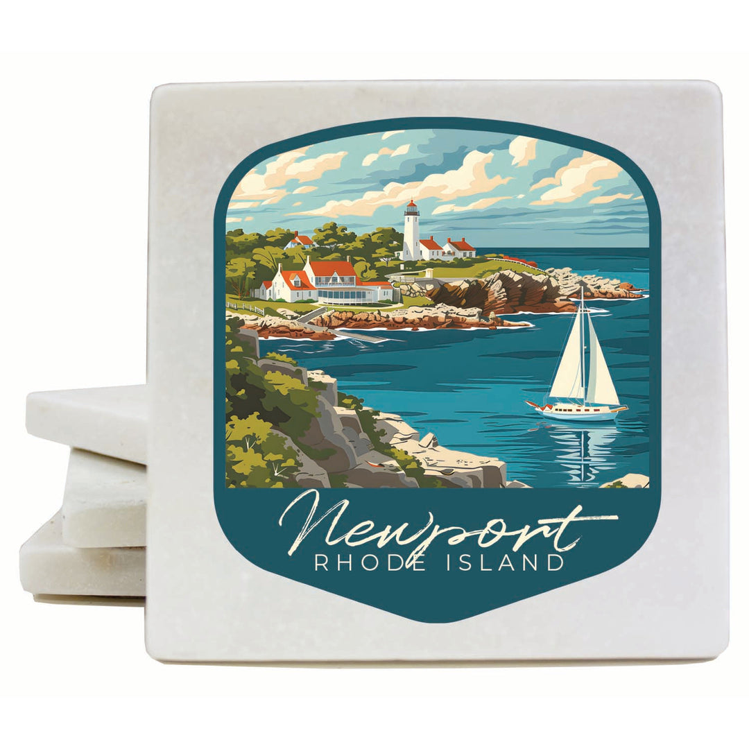 Newport Rhode Island Lighthouse on the Coast Design Souvenir 4x4-Inch Coaster Marble 4 Pack Image 1