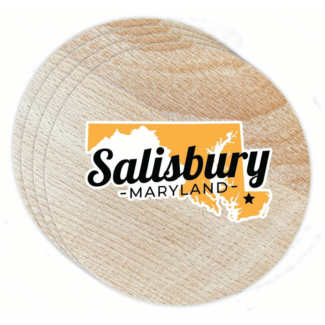 Salisbury Maryland State Shape Design Souvenir Coaster Wooden 3.5 x 3.5-Inch 4 Pack Image 1