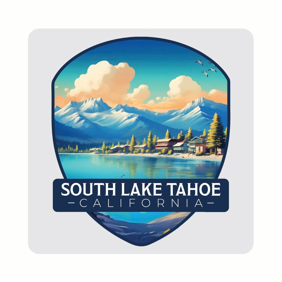 South Lake Tahoe Mountains over Lake Design Souvenir 4x4-Inch Coaster Acrylic 4 Pack Image 1