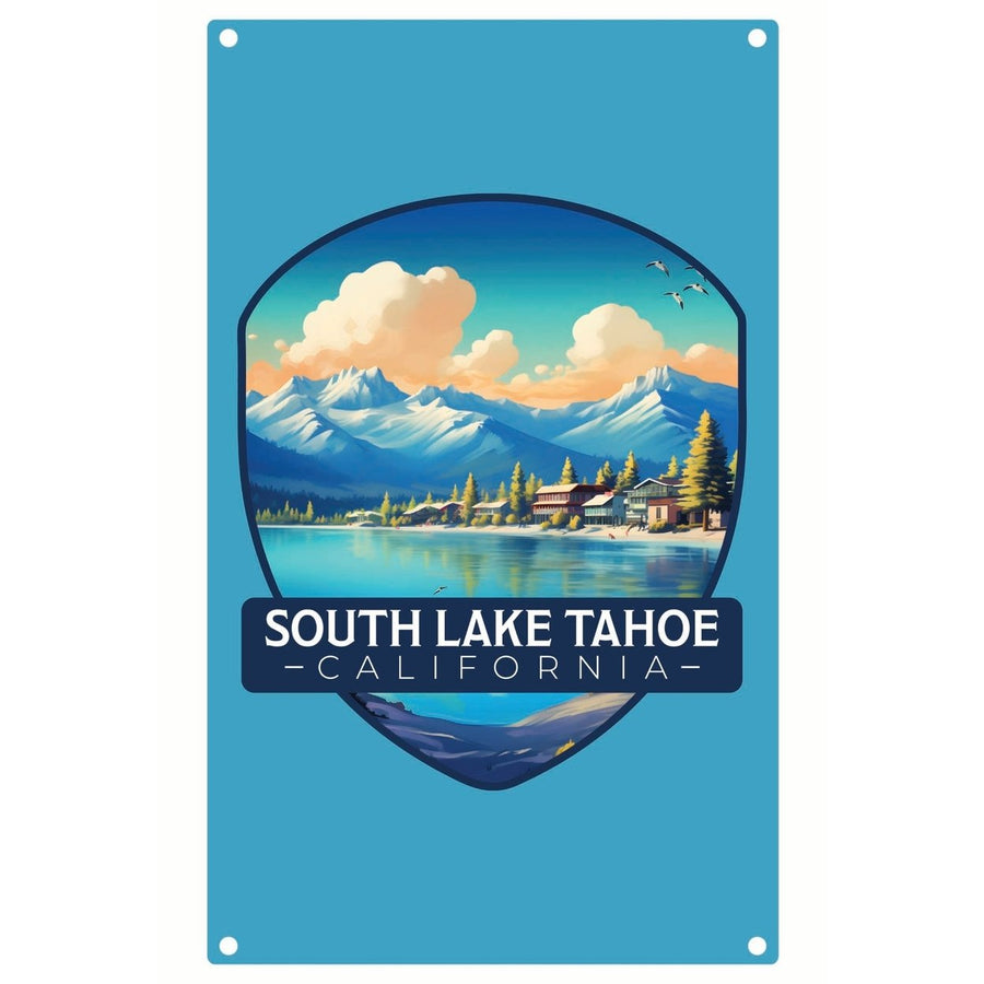 South Lake Tahoe Mountains over Lake Design Souvenir Metal Sign 9 x 15 Image 1