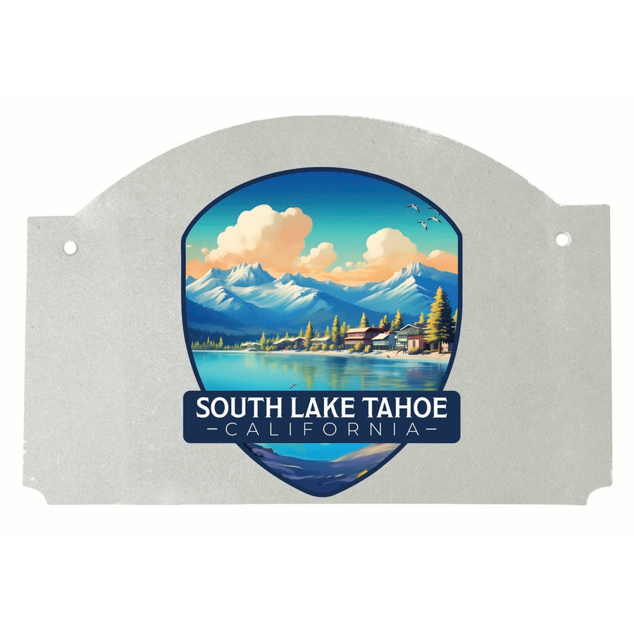 South Lake Tahoe Mountains over Lake Design Souvenir Wood sign flat with string Image 1