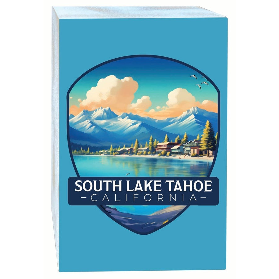 South Lake Tahoe Mountains over Lake Design Souvenir Wood sign with frame 5x7 Image 1