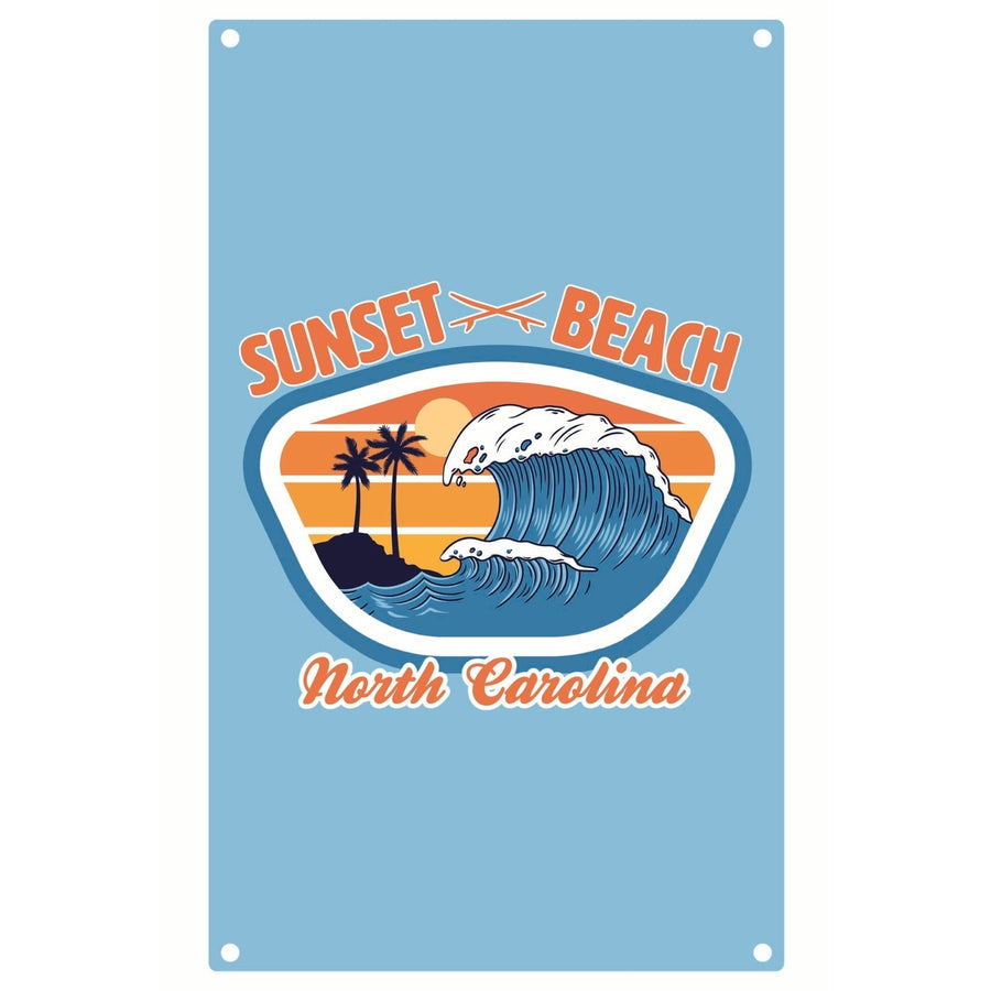 Sunset Beach North Carolina Surf Wave Design Souvenir Metal Sign 9 x 15 Image 1